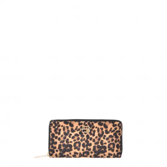 Baldinini, Portofel cu animal print si fermoar, Negru, Maro