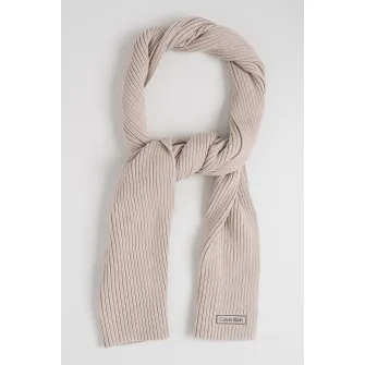 CALVIN KLEIN, Fular striat cu aplicatie logo discreta, Bej