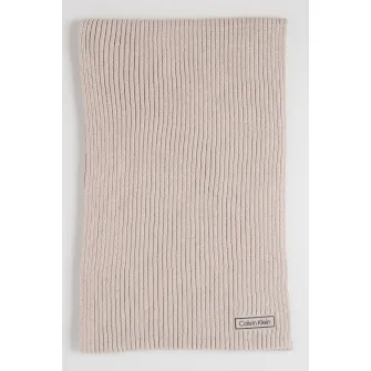 CALVIN KLEIN, Fular striat cu aplicatie logo discreta, Bej