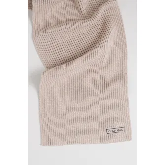 CALVIN KLEIN, Fular striat cu aplicatie logo discreta, Bej