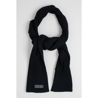 CALVIN KLEIN, Fular striat cu aplicatie logo discreta, Negru
