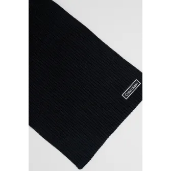 CALVIN KLEIN, Fular striat cu aplicatie logo discreta, Negru