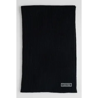CALVIN KLEIN, Fular striat cu aplicatie logo discreta, Negru