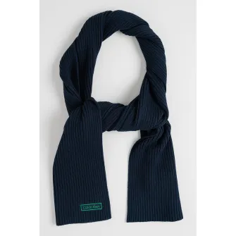 CALVIN KLEIN, Fular striat cu aplicatie logo discreta, Verde, Bleumarin