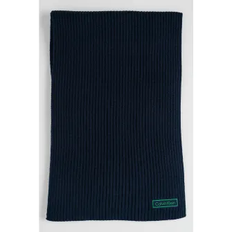 CALVIN KLEIN, Fular striat cu aplicatie logo discreta, Verde, Bleumarin