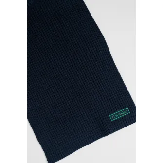 CALVIN KLEIN, Fular striat cu aplicatie logo discreta, Verde, Bleumarin