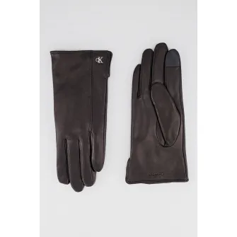 CALVIN KLEIN, Manusi din piele cu detalii logo, Maro inchis, 21 CM