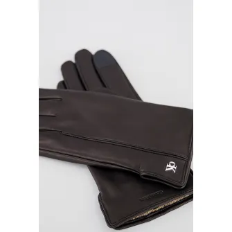 CALVIN KLEIN, Manusi din piele cu detalii logo, Maro inchis, 21 CM