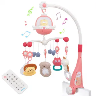 Carusel muzical pentru patut Mappy Star, cu telecomanda si bluetooth, roz