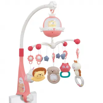 Carusel muzical pentru patut Mappy Star, cu telecomanda si bluetooth, roz