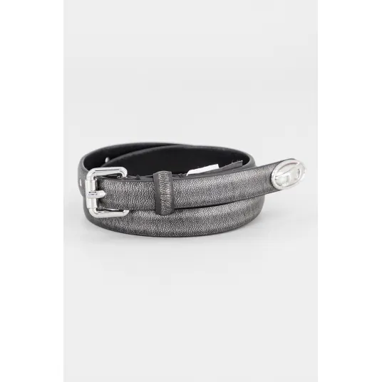 Diesel, Curea de piele ecologica cu aspect metalic, Negru stins, 80