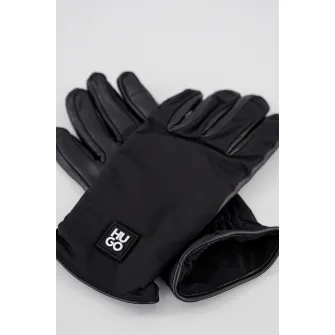 HUGO, Manusi cu insertii de piele, Negru, 21 CM