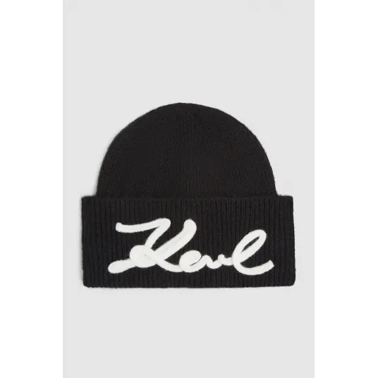 Karl Lagerfeld, Caciula cu logo din tricot, Negru