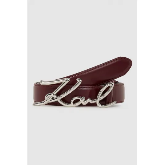 Karl Lagerfeld, Curea de piele cu catarama cu nit si logo, Visiniu, 65