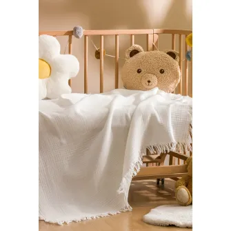 LC WAIKIKI, Paturica cu model uni si franjuri pentru bebelusi, Alb