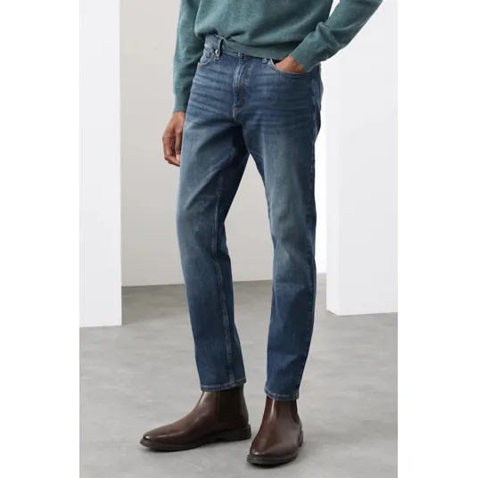 Marks & Spencer, Blugi slim fit 360 Flex, Albastru inchis, W38-L29
