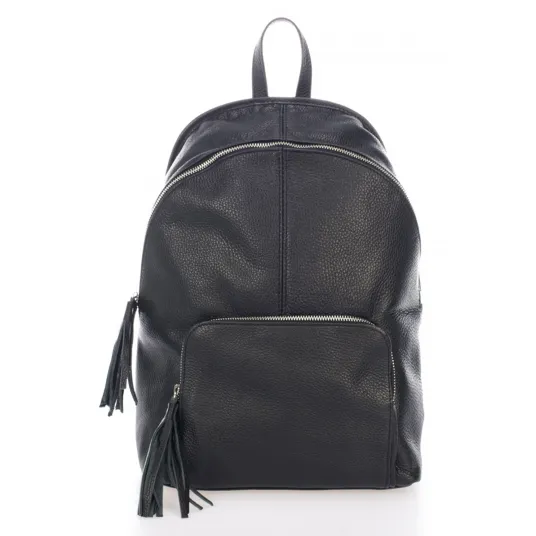 Massimo Castelli, Rucsac din piele cu buzunar cu fermoar, Negru