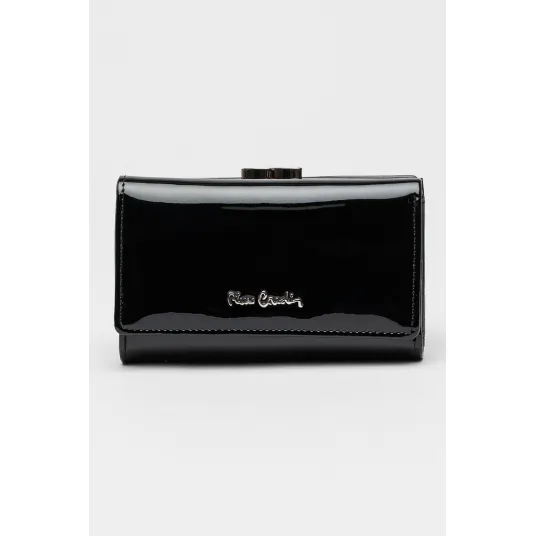 Pierre Cardin, Portofel de piele lacuita cu logo, Negru