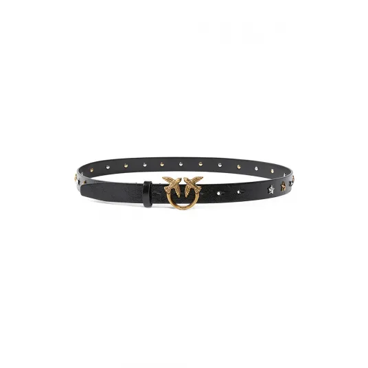 Pinko, Curea de piele cu catarama cu logo, Negru, 89