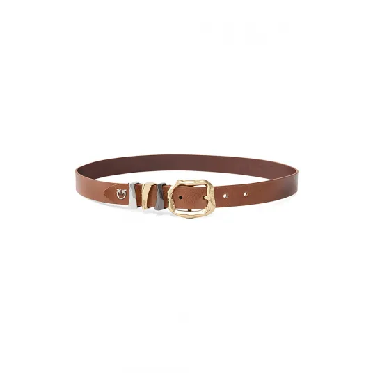 Pinko, Curea de piele cu gaici metalice, Maro, 79