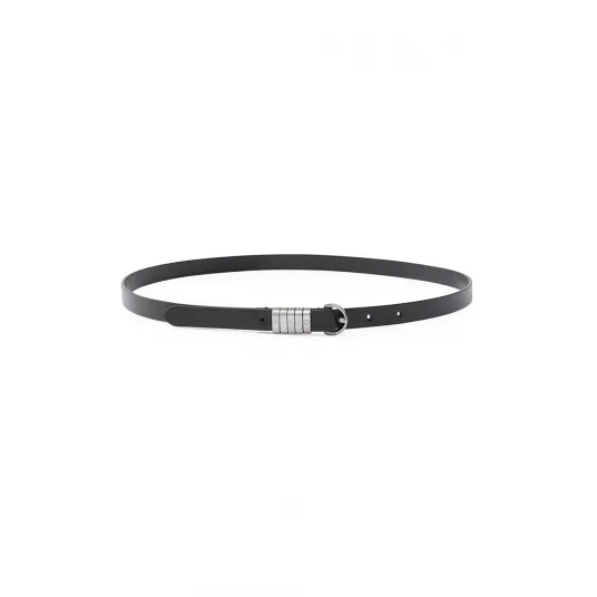 Pinko, Curea ingusta de piele cu logo, Negru, 79