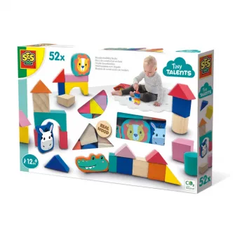 Set cuburi din lemn SES Creative - Animale, 52 piese