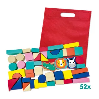 Set cuburi din lemn SES Creative - Animale, 52 piese