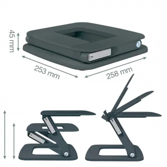 Suport ergonomic Leitz Ergo, pentru laptop, ajustabil, plastic partial reciclat, gri-carbune