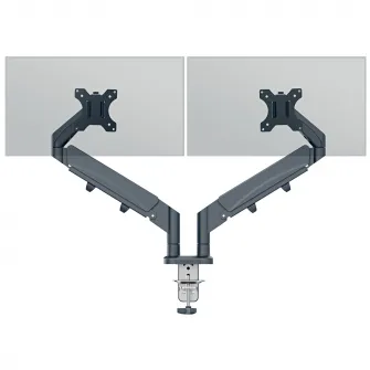 Suport pentru monitor Leitz Ergo, 2 brate ajustabile si extensibile, cu fixare pe birou, gri-carbune