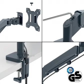 Suport pentru monitor Leitz Ergo, 2 brate ajustabile si extensibile, cu fixare pe birou, gri-carbune