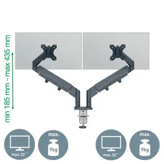 Suport pentru monitor Leitz Ergo, 2 brate ajustabile si extensibile, cu fixare pe birou, gri-carbune