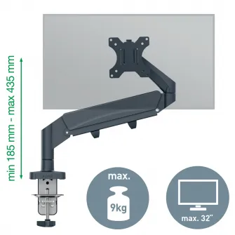 Suport pentru monitor Leitz Ergo, brat ajustabil si extensibil, cu fixare pe birou, gri-carbune