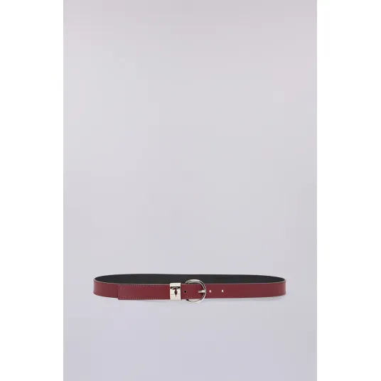 TRUSSARDI, Curea din piele cu catarama metalica, Rosu inchis, 85