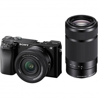 Aparat foto Mirrorless Sony Alpha A6100A, 24.2MP, Negru + Obiectiv SELP16502 16-50mm + Obiectiv 55-210mm