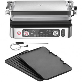 Gratar electric multifunctional Braun MultiGrill 9Pro CG9160, 2200 W, 3 moduri de gatire, temperatura maxima 265C, 3 programe, functie Sear, termometru pentru gatit, 1 set placi, argint