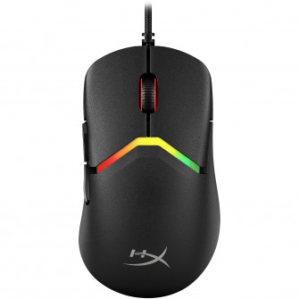 Mouse gaming cu fir HyperX Pulsefire Saga, design modular, imprimare 3D a componentelor interschimbabile, polling rate 8K, ultrausor (69g), software NGENUITY, negru