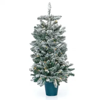 Brad artificial in ghiveci Kring, 105 cm, cu lumina calda, aspect nins, ace 3D, Alb