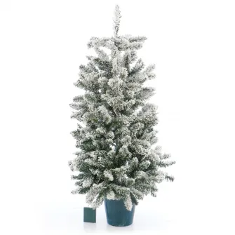 Brad artificial in ghiveci Kring, 105 cm, cu lumina calda, aspect nins, ace 3D, Alb