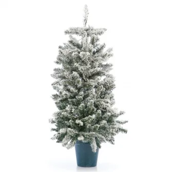 Brad artificial in ghiveci Kring, 105 cm, cu lumina calda, aspect nins, ace 3D, Alb