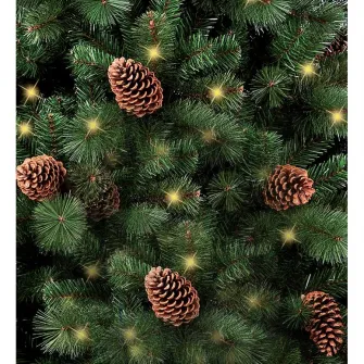 Brad artificial premium, Kring Colorado, cu conuri, 300 LED-uri, lumina calda, adaptor smart/control prin telefon, PP/PVC, 210 cm, Verde
