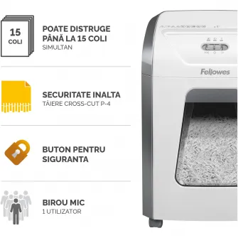 Distrugator documente manual Fellowes Powershred® 15C, 15 coli, cross-cut, alb
