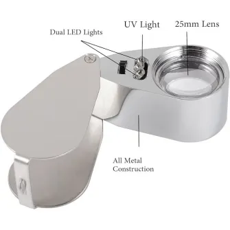 Lupa pentru bijuterii, JENUOS®, LED, 40X, Sticla/Aliaj, Argintiu