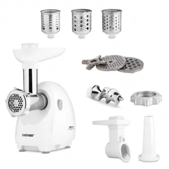 Masina de tocat carne Zelmer ZMM4045B, 1900 W, 1,7 kg capacitate de tocare pe minut, functionare silentioasa, 2 discuri din otel inoxidabil, capat pentru razuire cu set de 3 accesorii, accesoriu pentru preparare carnati
