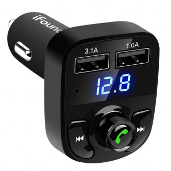 Modulator FM, Bluetooth 5.0, transmitator FM cu functie de incarcator auto, incarcare rapida, port USB de tip C, port auxiliar