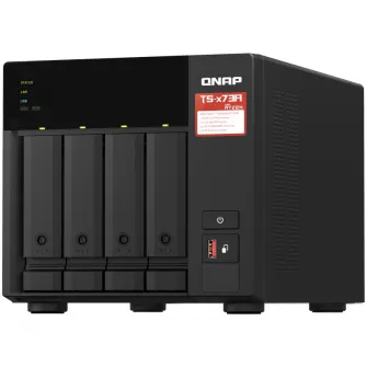 Network Attached Storage Qnap TS-473A-8G cu procesor AMD Ryzen™ V1500B Quad-core 2.2GHz, 4-Bay, 2 Sloturi PCIe M.2 2280, 8GB DDR4, 2 Porturi 2.5GbE