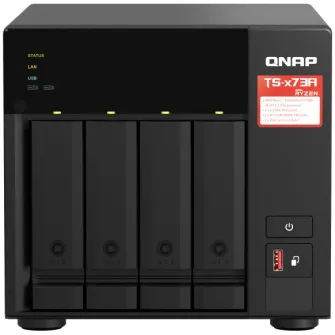 Network Attached Storage Qnap TS-473A-8G cu procesor AMD Ryzen™ V1500B Quad-core 2.2GHz, 4-Bay, 2 Sloturi PCIe M.2 2280, 8GB DDR4, 2 Porturi 2.5GbE