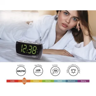 Radio ceas cu alarma, display LED generos 16 cm, iluminare verde relaxant