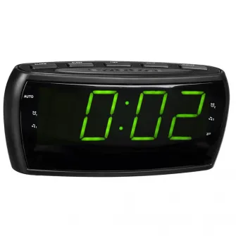 Radio ceas cu alarma, display LED generos 16 cm, iluminare verde relaxant