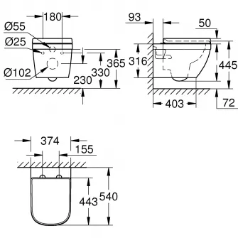 Vas WC Grohe Euro 39703000, suspendat, rimless, capac wc, set fixare, alb