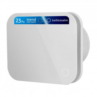 Ventilator baie Turbionaire TREND 120 SWM, Clapeta antiretur, Diametru racord 120mm, Silentios, Protectie IPX4, Aspiratie perimetrala, Design minimalist, Instalare flexibila, Panou frontal alb mat